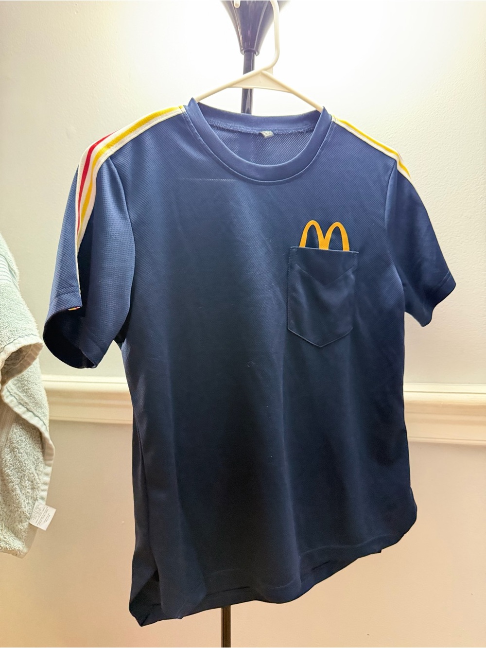 McDonald's Navy Short-Sleeve Tee with Yellow Logo and Shoulder Stripes